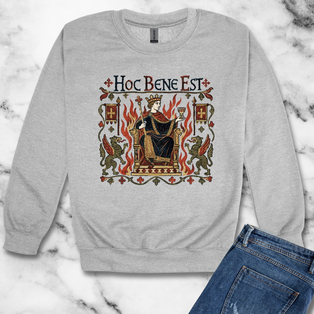 This is Fine Latin Medieval Tapestry Unisex Heavy Crewneck Sweatshirt