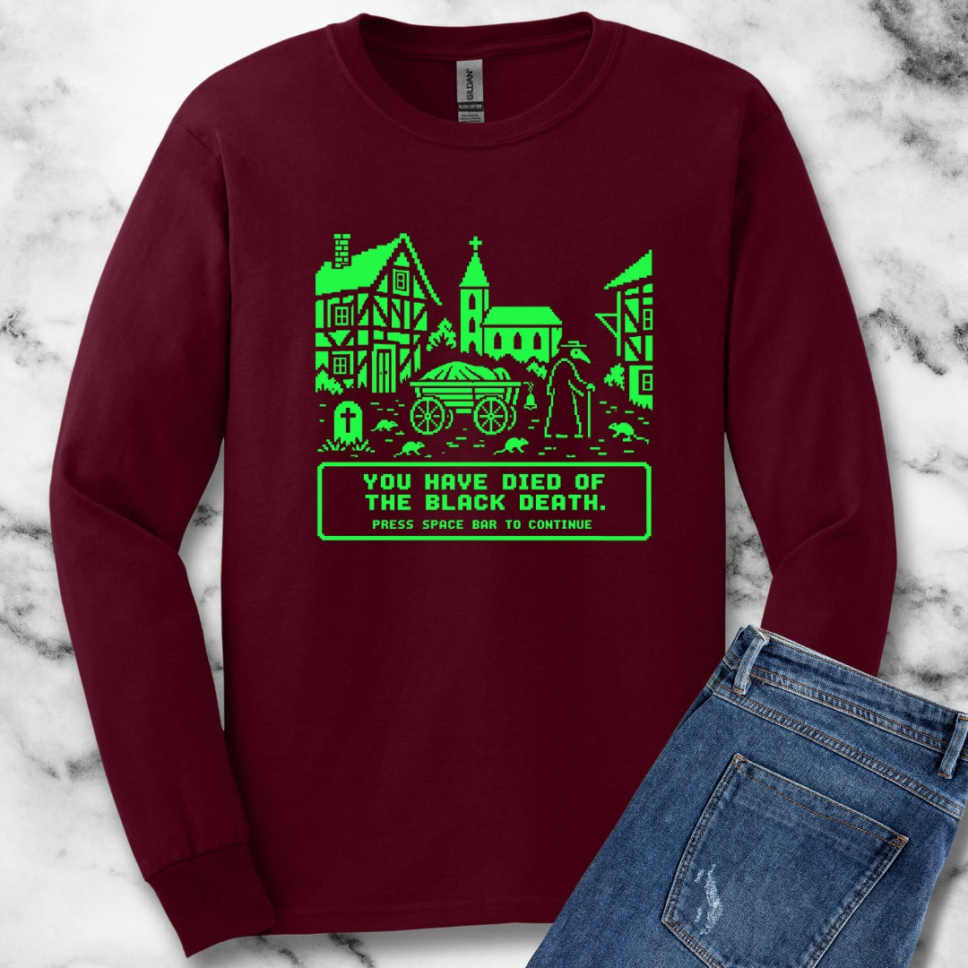 8 Bit Died of Black Plague Unisex Long Sleeve Tee