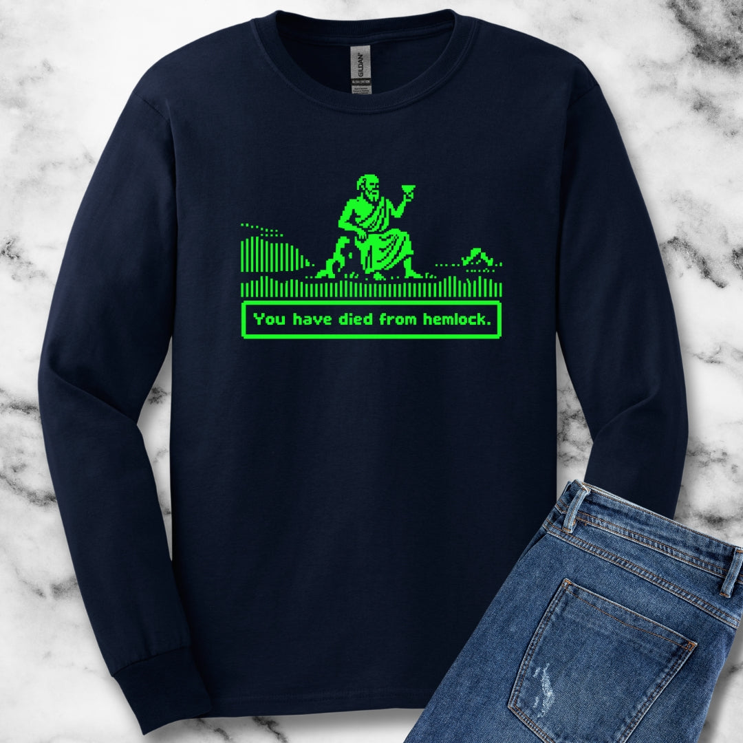 Socrates 8 Bit Dies from Hemlock Unisex Long Sleeve Tee