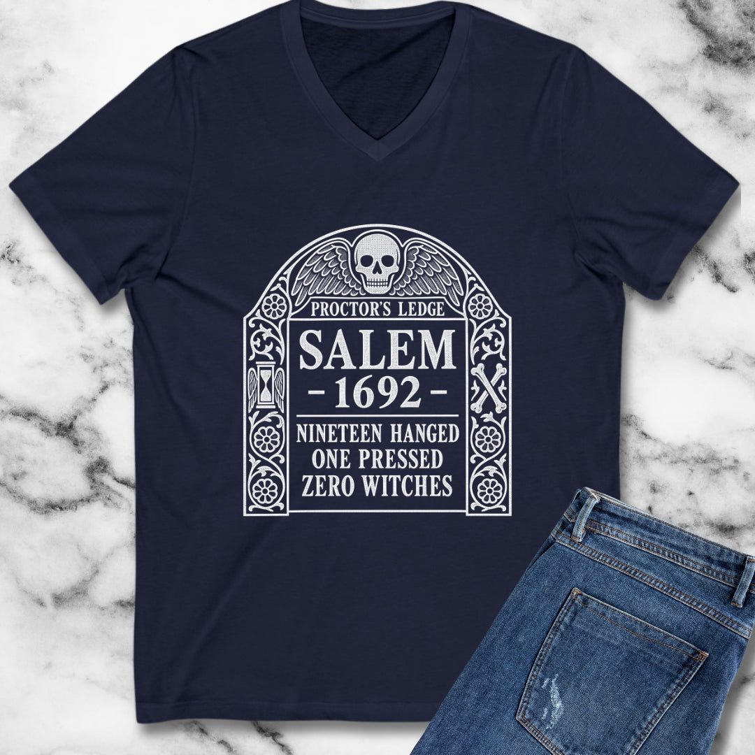 Proctor's Ledge Salem 1692 Zero Witches V-Neck