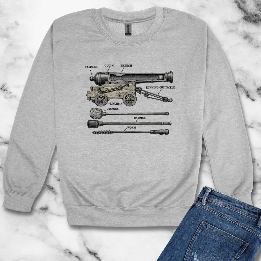Naval Cannon Engraving Diagram Unisex Heavy Crewneck Sweatshirt
