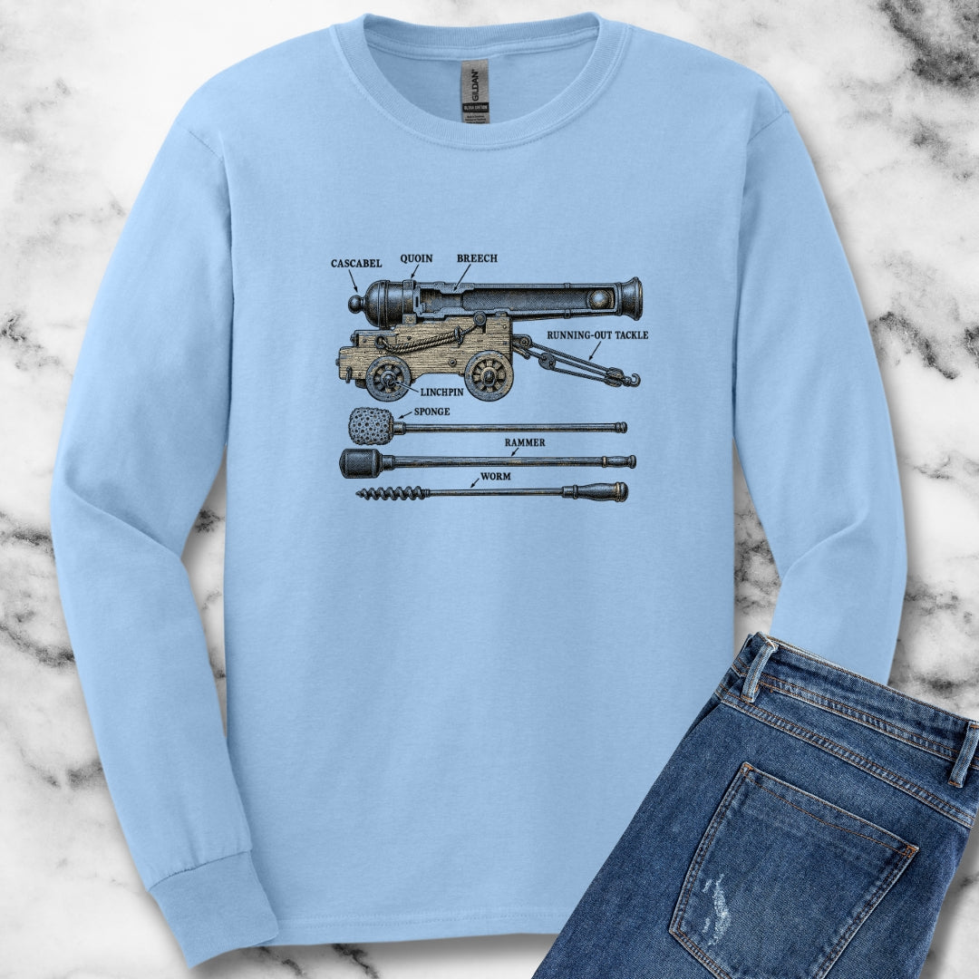 Naval Cannon Engraving Diagram Unisex Long Sleeve Tee