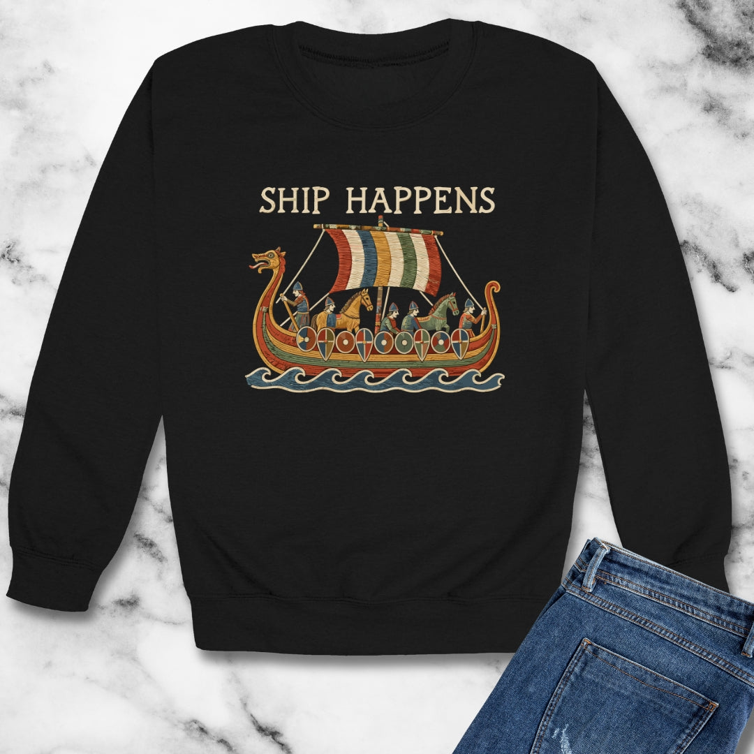 Bayeux Ship Happens Tapestry Unisex Heavy Crewneck Sweatshirt