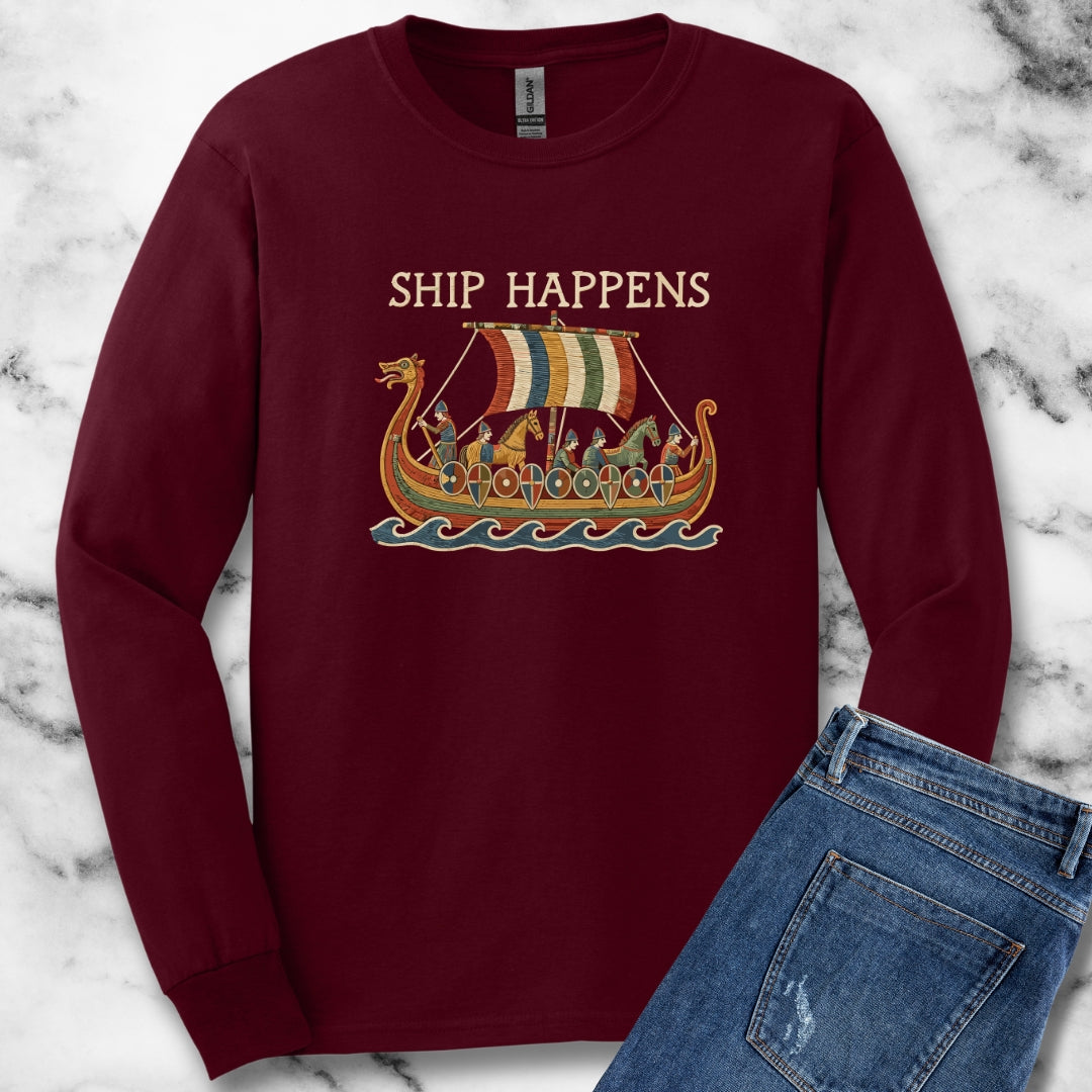 Bayeux Ship Happens Tapestry Unisex Long Sleeve Tee