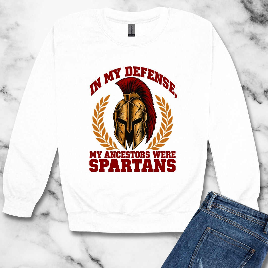 In My Defense My Ancestors Were Spartans Unisex Heavy Crewneck Sweatshirt