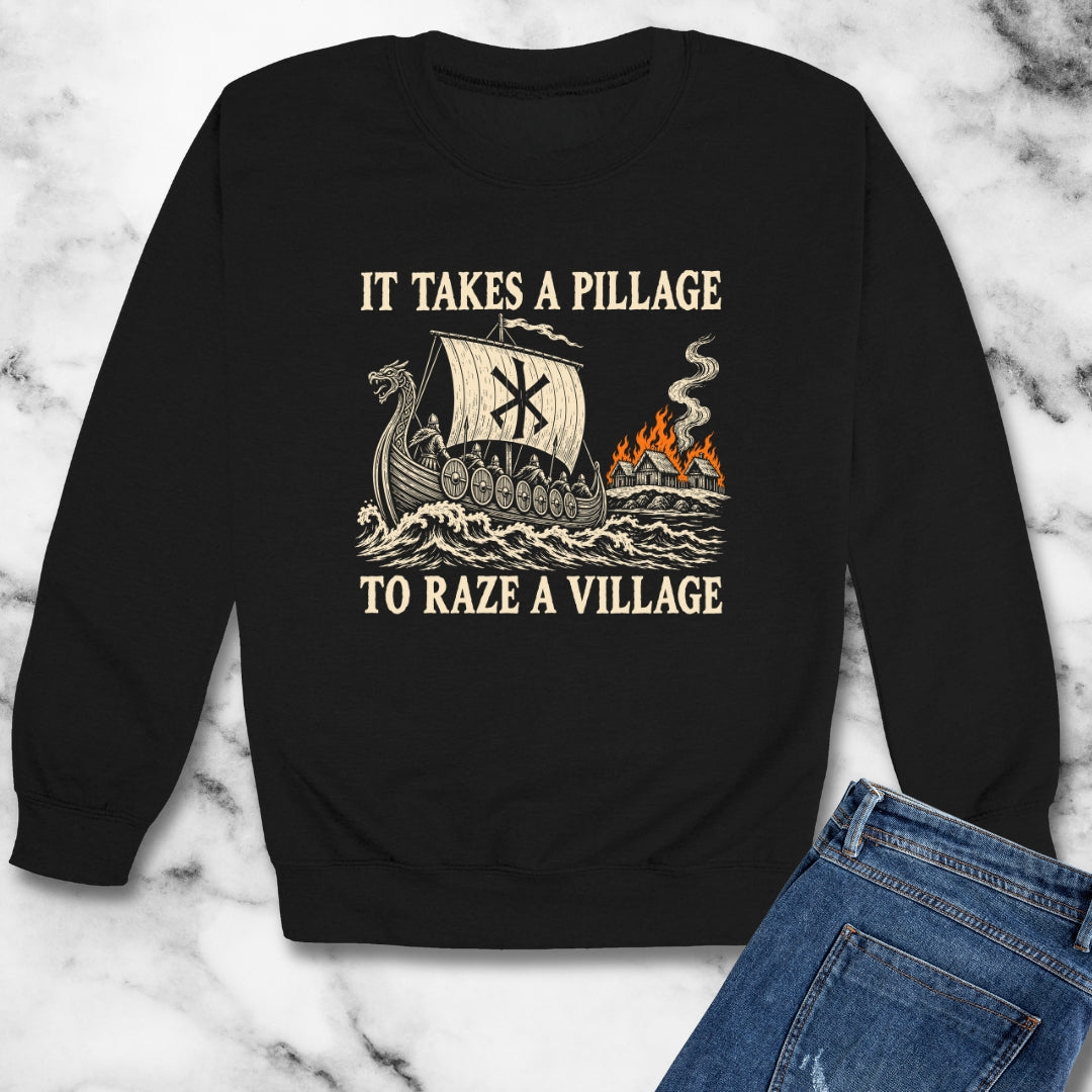 It Takes a Pillage to Raze a Village Woodcut Unisex Heavy Crewneck Sweatshirt