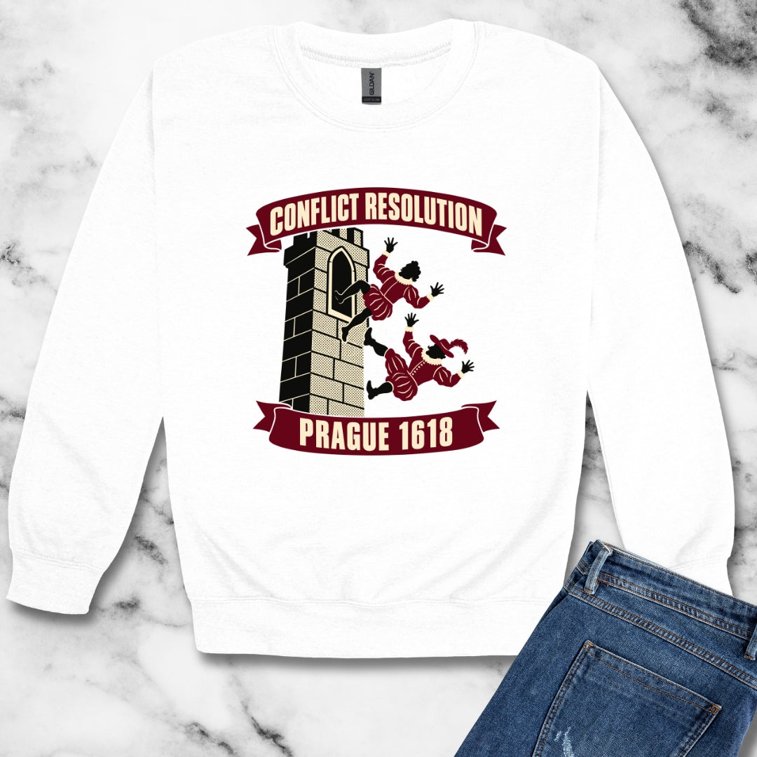 Prague Defenestration Conflict Resolution Poster Unisex Heavy Crewneck Sweatshirt