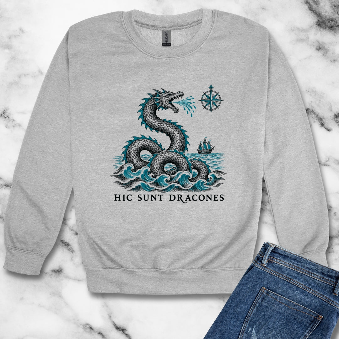 Hic Sunt Dracones Sea Serpent Unisex Heavy Crewneck Sweatshirt