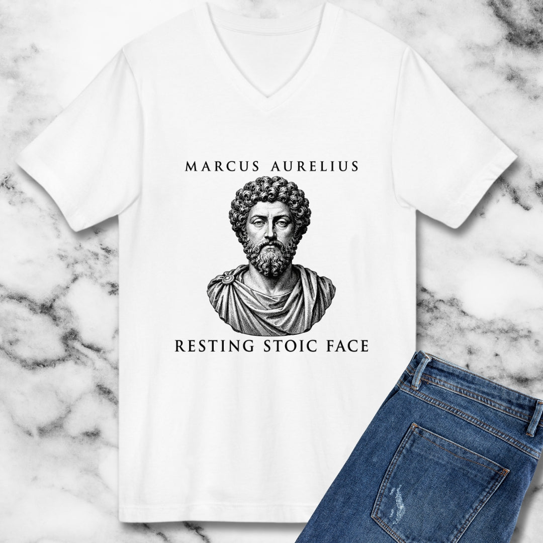 Marcus Aurelius Resting Stoic Face Engraving V-neck