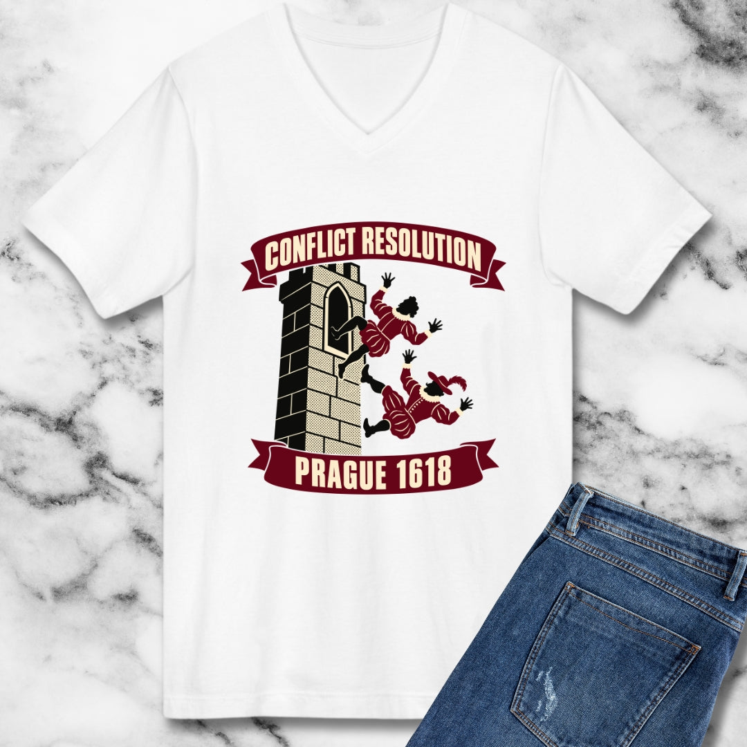Prague Defenestration Conflict Resolution Poster V-neck