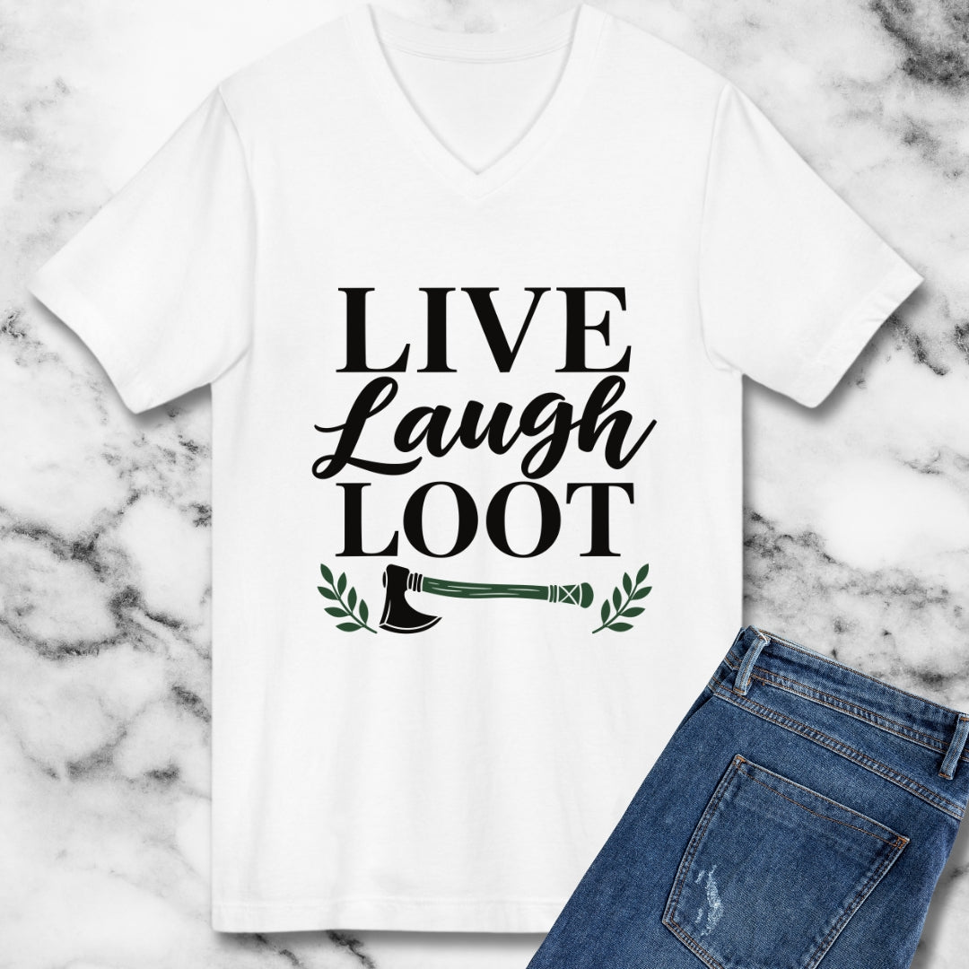 Live Laugh Loot Farmhouse Sign V-neck
