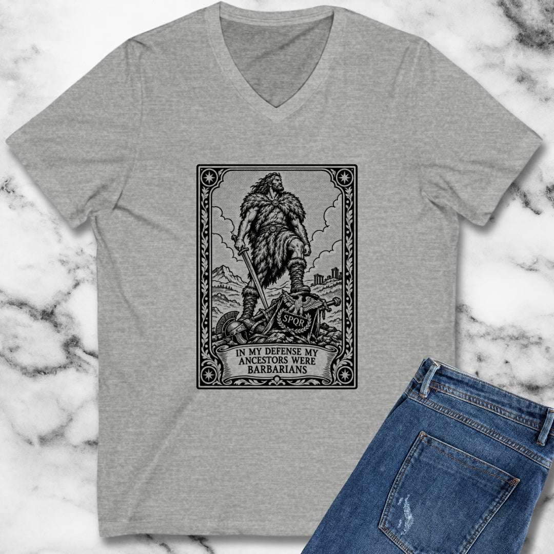 In My Defense My Ancestors Were Barbarians Tarot V-neck