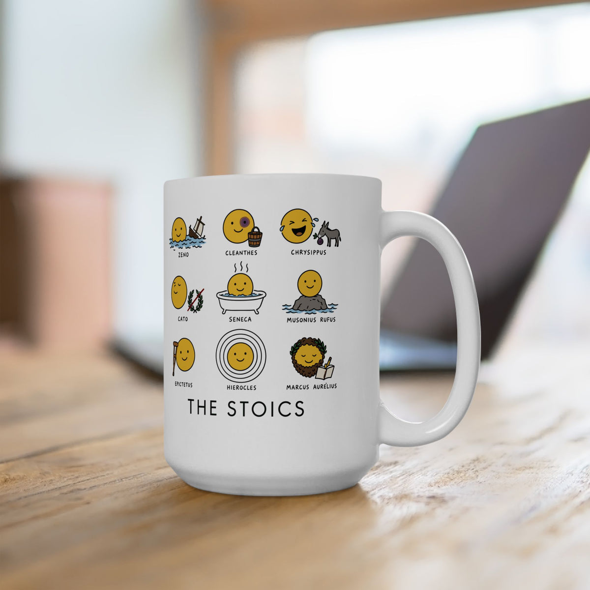 Stoic Smiley Philosophy Grid Ceramic Mug, (11oz, 15oz)