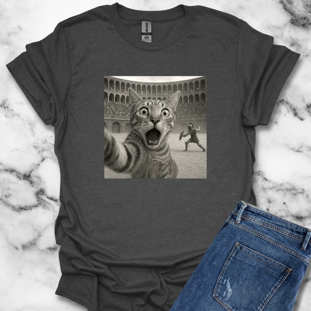 Cat Selfie Roman Gladiator Colosseum T-Shirt