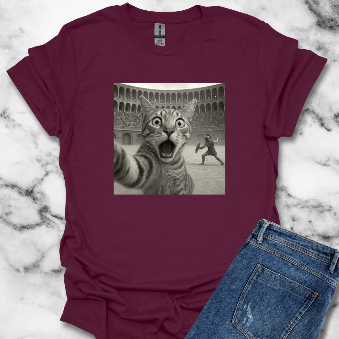 Cat Selfie Roman Gladiator Colosseum T-Shirt