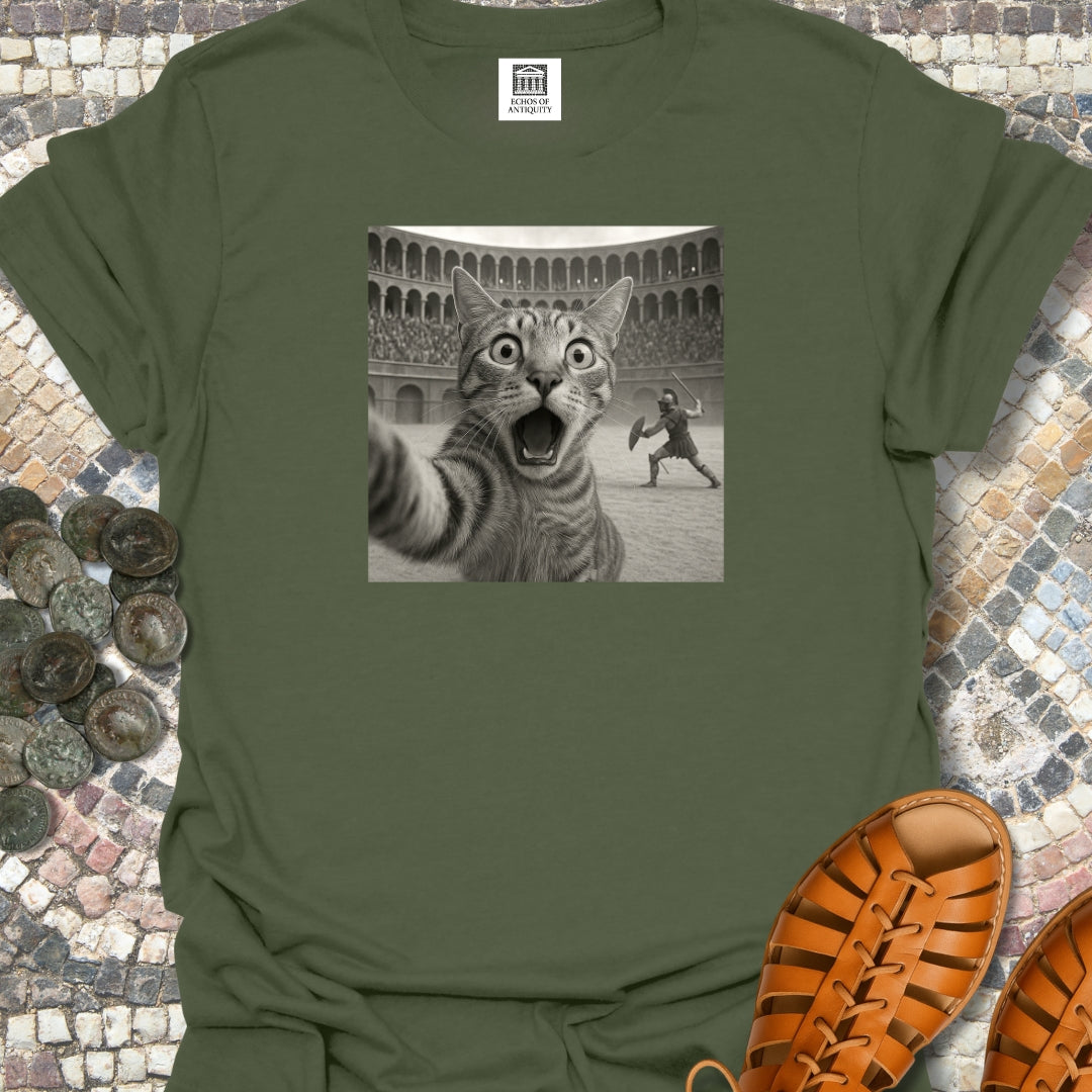 Cat Selfie Roman Gladiator Colosseum T-Shirt
