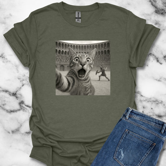 Cat Selfie Roman Gladiator Colosseum T-Shirt