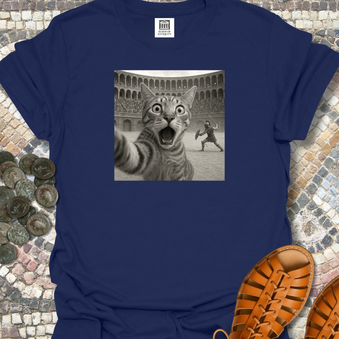 Cat Selfie Roman Gladiator Colosseum T-Shirt