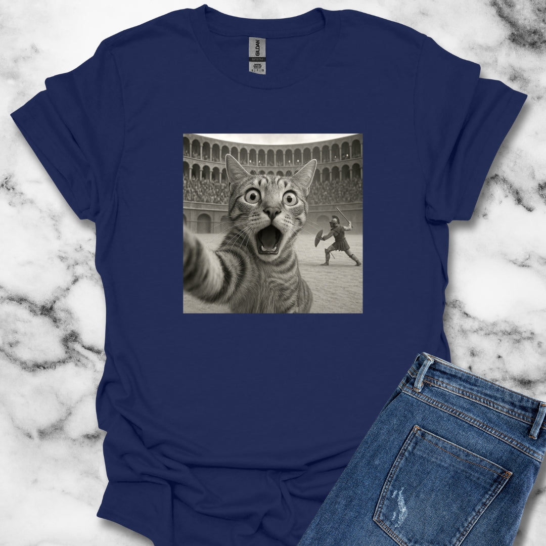 Cat Selfie Roman Gladiator Colosseum T-Shirt
