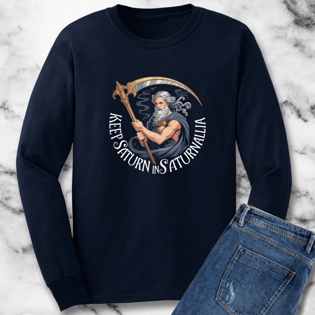 Keep Saturn in Saturnalia Christmas Parody Unisex Long Sleeve Tee