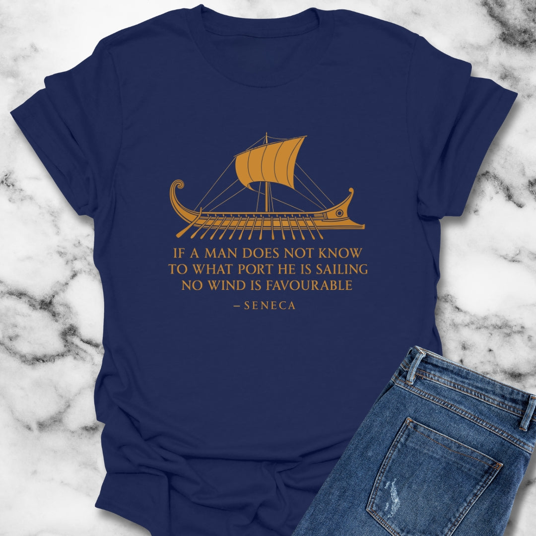 Seneca Quote No Wind is Favourable Stoic T-Shirt