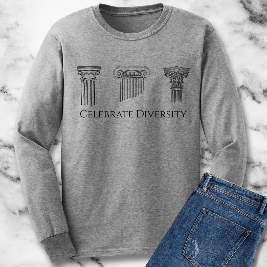 Celebrate Diversity Greek Columns Doric Ionic Corinthian Unisex Long Sleeve Tee