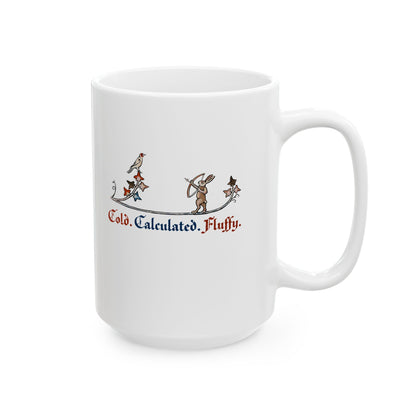 Cold Calculated Fluffy Rabbit Archer Medieval Marginalia Ceramic Mug, (11oz, 15oz)