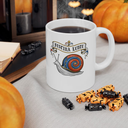 Hurry Slowly Snail Marginalia Ceramic Mug, (11oz, 15oz)