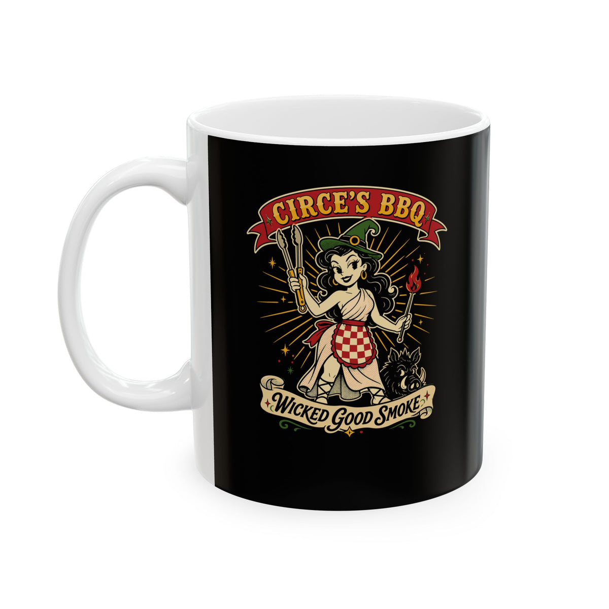 Circe's BBQ Wicked Good Smoke Ceramic Mug, (11oz, 15oz)