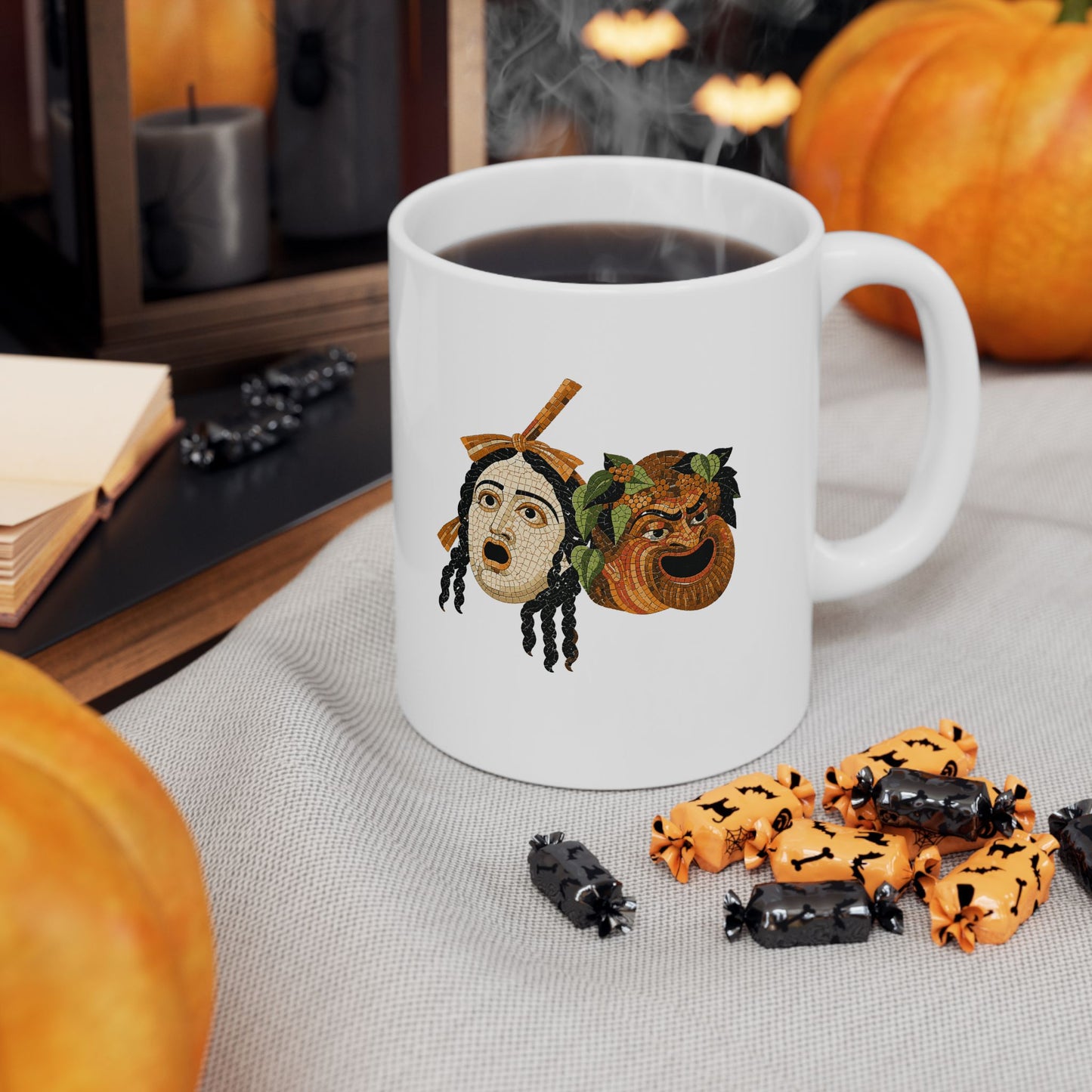 Theatre Masks Pompeii Mosaic Ceramic Mug, (11oz, 15oz)
