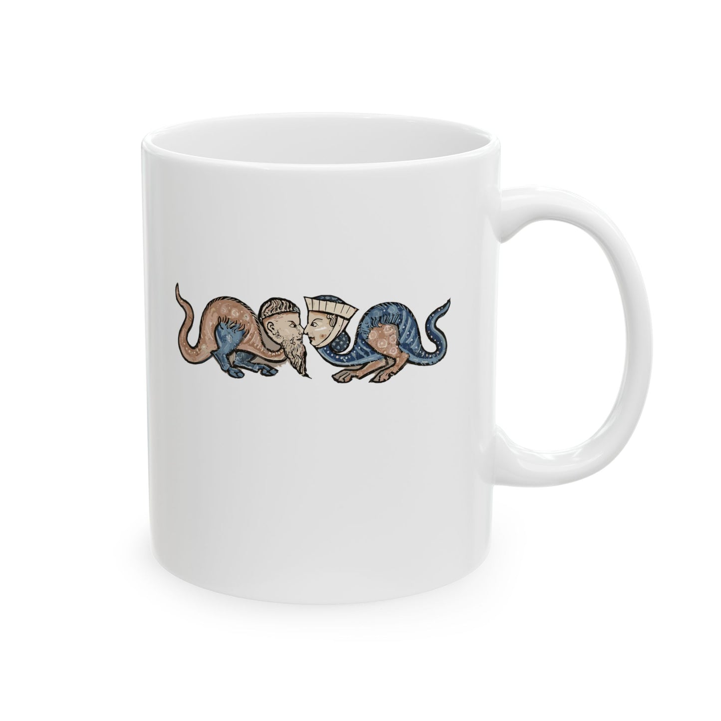 Monk vs Noble Woman Strange Creatures Medieval Marginalia Ceramic Mug, (11oz, 15oz)