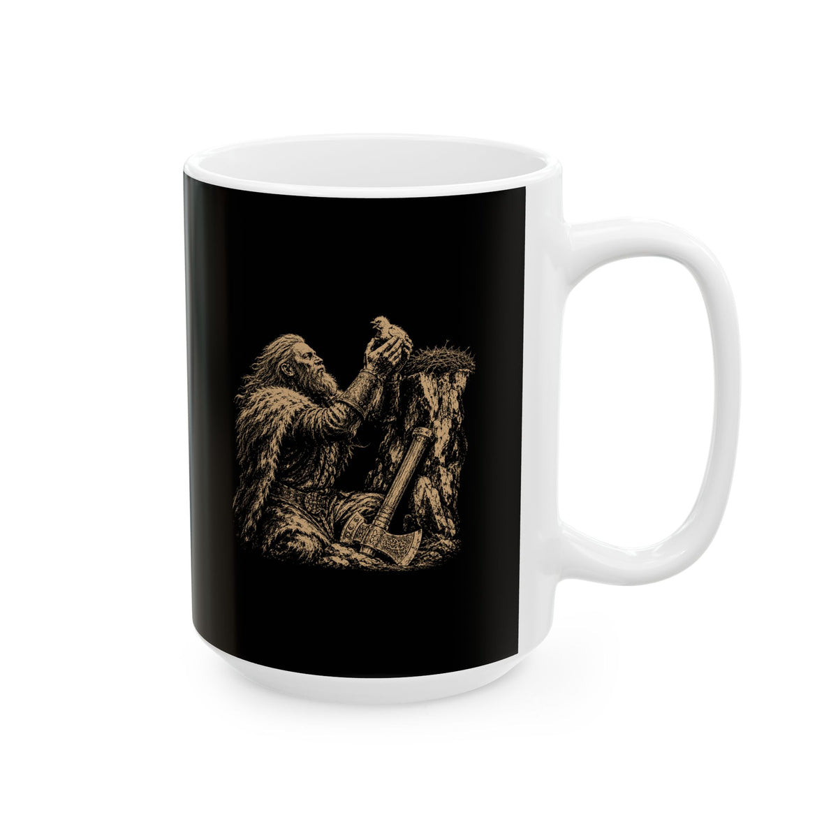 Viking Placing a Baby Bird in Nest Ceramic Mug, (11oz, 15oz)