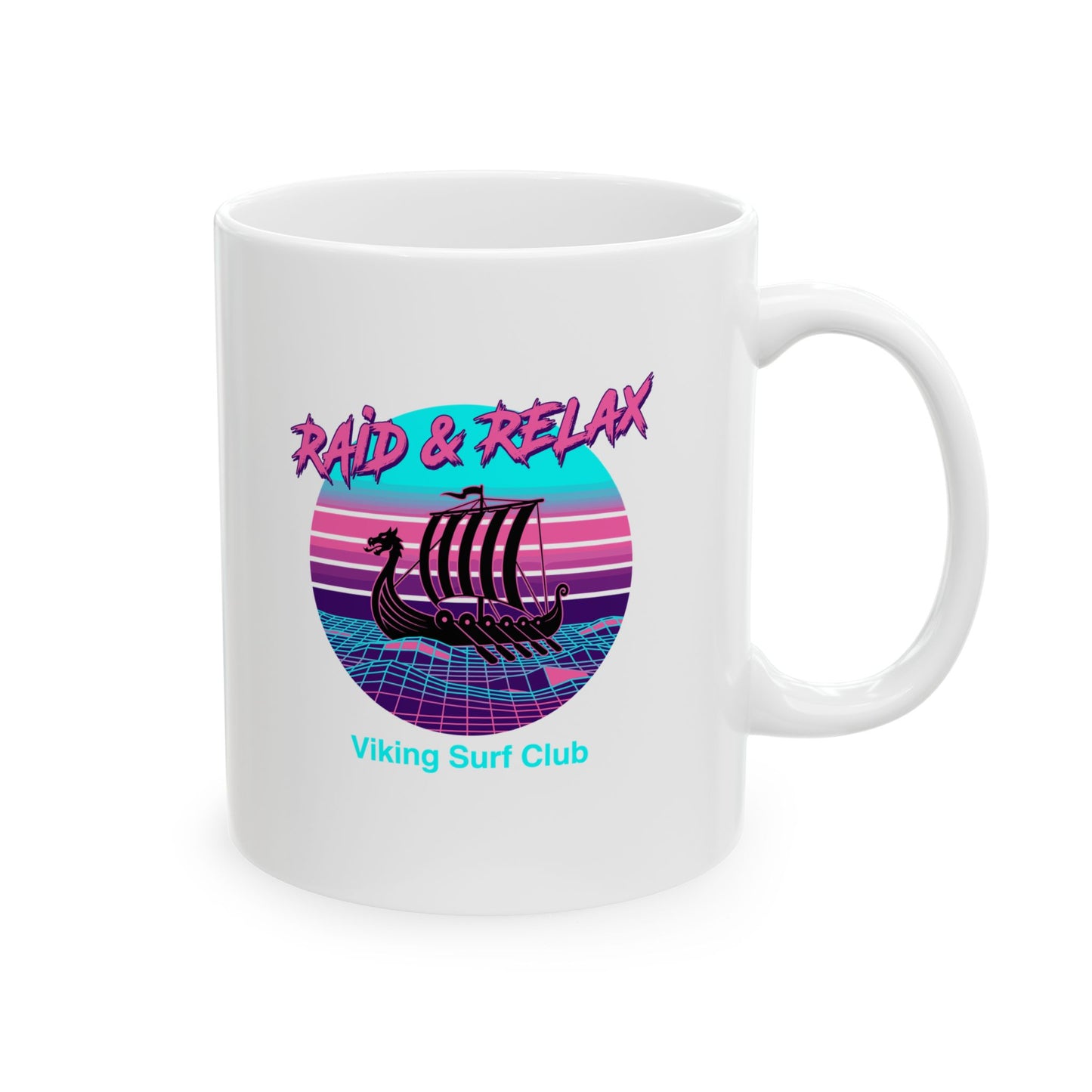 Viking Surf Club Raid & Relax Vaporwave Ceramic Mug, (11oz, 15oz)
