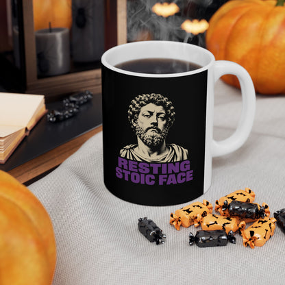Resting Stoic Face Screen Print Ceramic Mug, (11oz, 15oz)