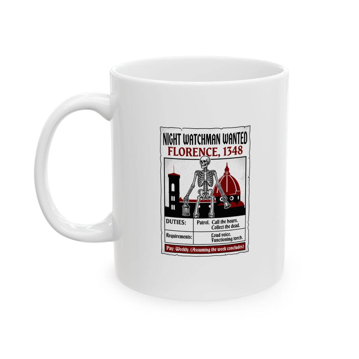 Night Watchman Wanted Ceramic Mug, (11oz, 15oz)