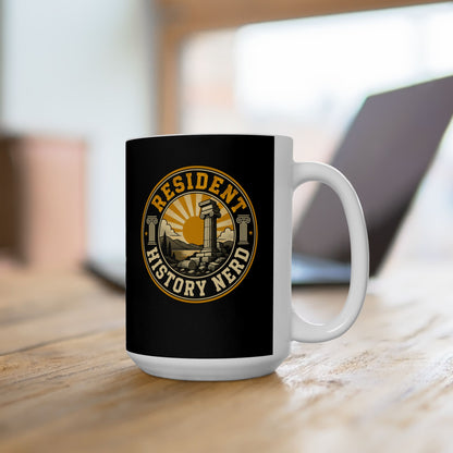 Resident History Nerd Badge Style Ceramic Mug, (11oz, 15oz)