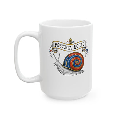 Hurry Slowly Snail Marginalia Ceramic Mug, (11oz, 15oz)