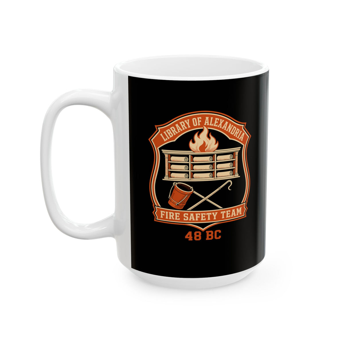 Library Alexandria Fire Safety Ceramic Mug, (11oz, 15oz)