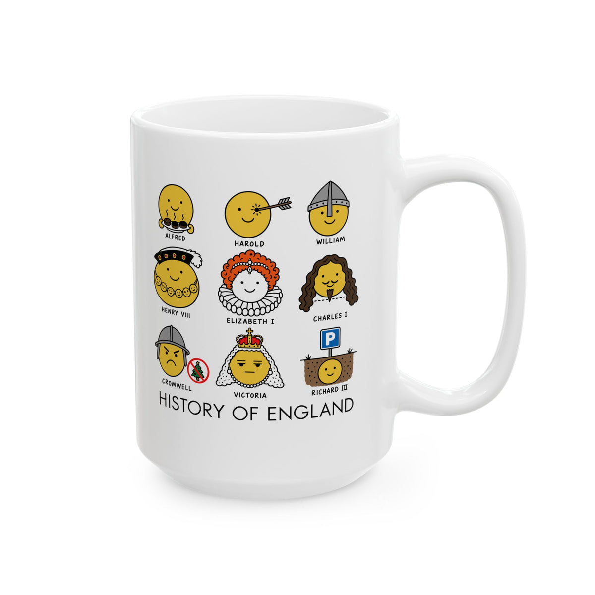 A Humorous History of England Grid Ceramic Mug, (11oz, 15oz)