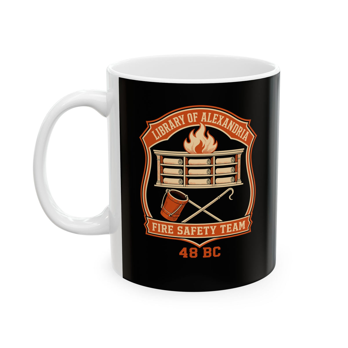 Library Alexandria Fire Safety Ceramic Mug, (11oz, 15oz)
