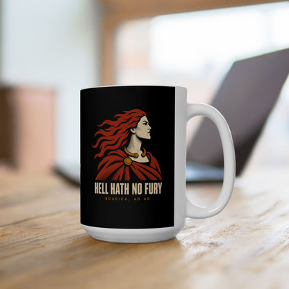 Boudica Hell Hath No Fury Flat Vector Ceramic Mug, (11oz, 15oz)