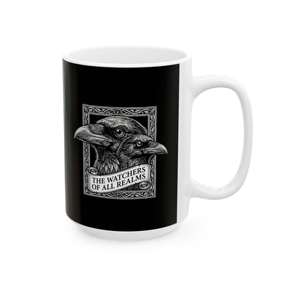 Huginn and Muninn Odin Ravens the Watchers Ceramic Mug, (11oz, 15oz)