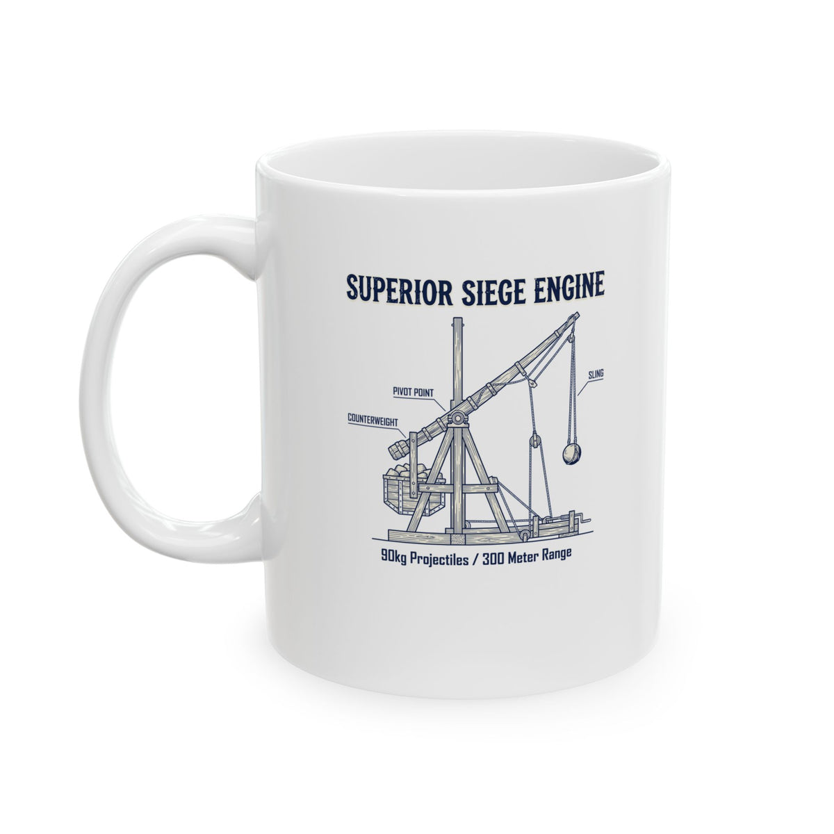 Trebuchet Schematic Siege Engine Ceramic Mug, (11oz, 15oz)