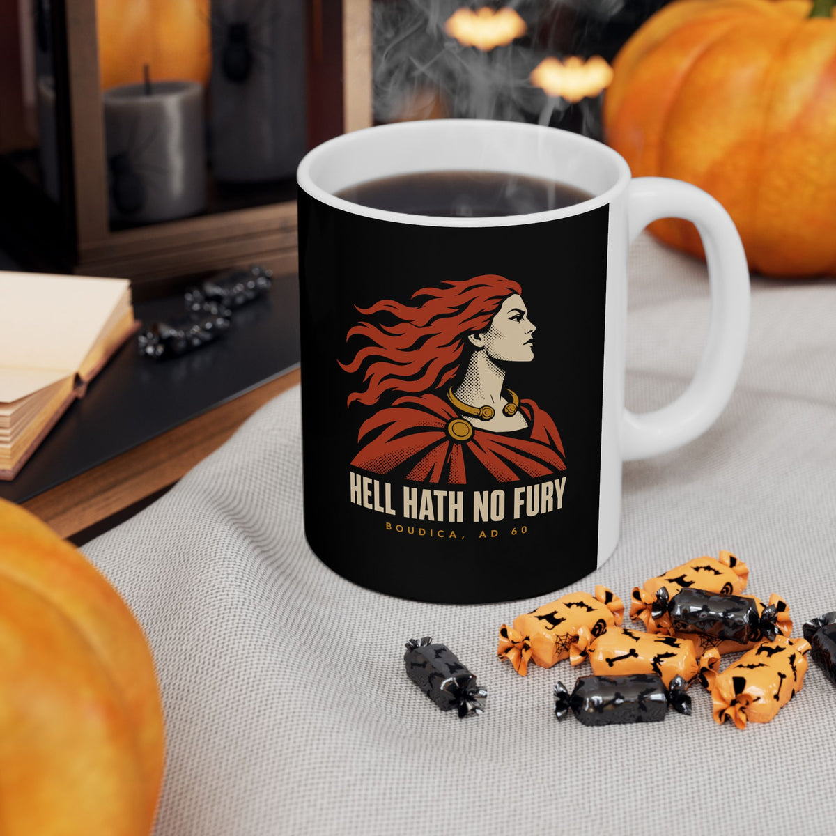 Boudica Hell Hath No Fury Flat Vector Ceramic Mug, (11oz, 15oz)