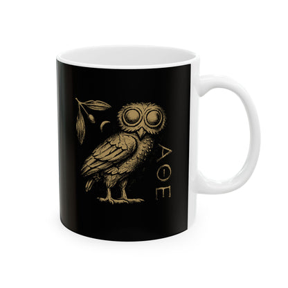 Athens Owl Distressed Graphic Ceramic Mug, (11oz, 15oz)