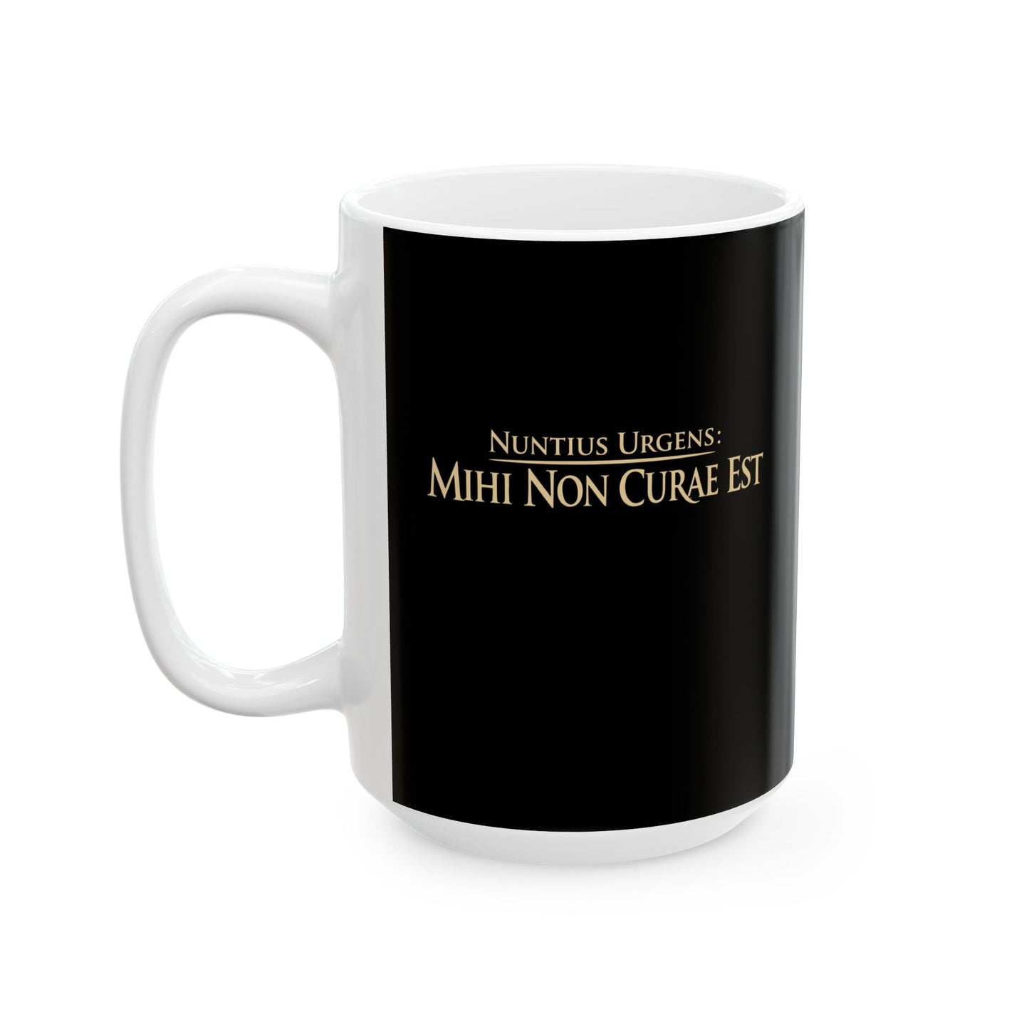 Breaking News: I Don't Care in Latin Ceramic Mug, (11oz, 15oz)