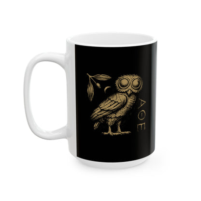 Athens Owl Distressed Graphic Ceramic Mug, (11oz, 15oz)