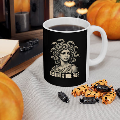 Medusa Resting Stone Face Monochrome Ceramic Mug, (11oz, 15oz)
