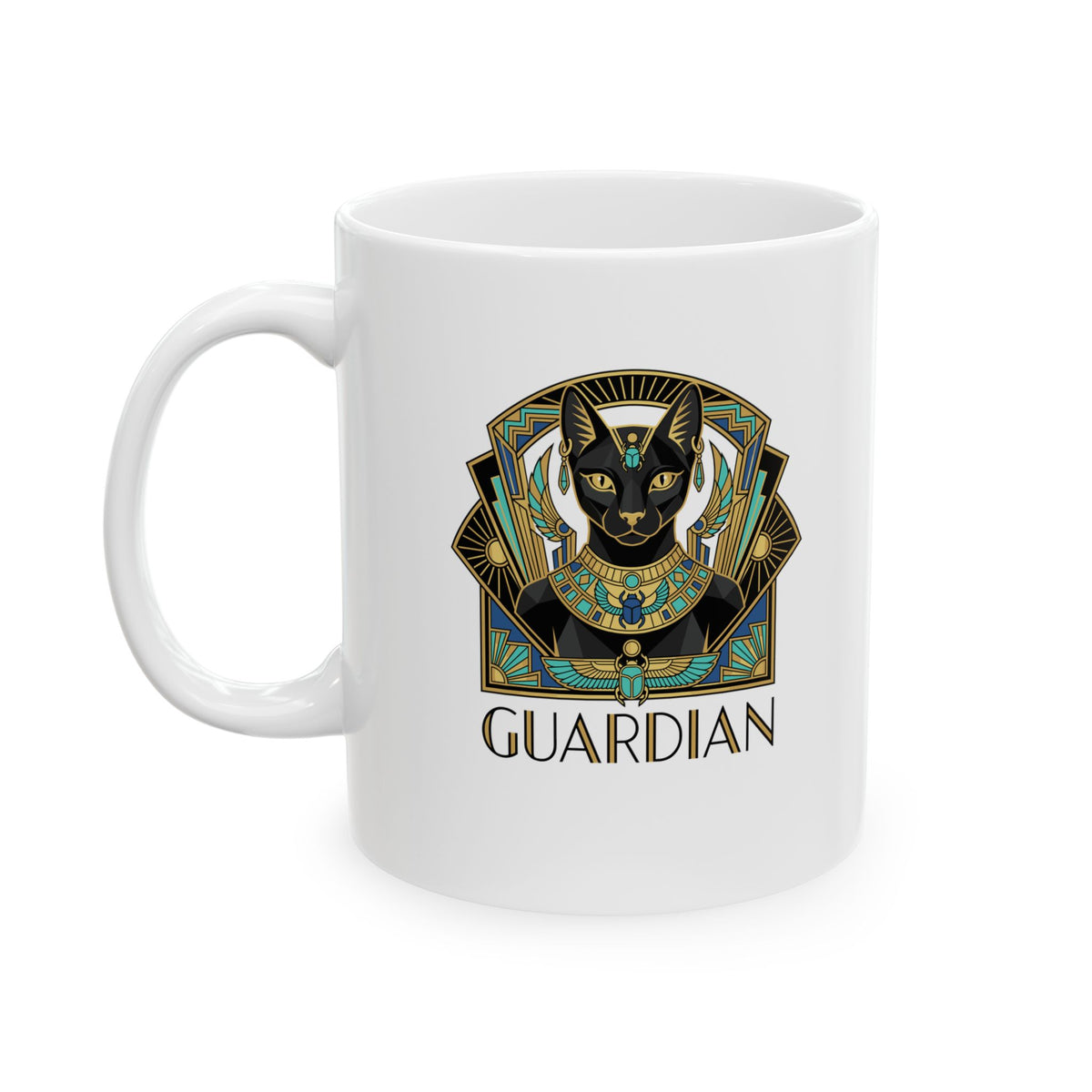 Bastet Guardian Art Deco Ceramic Mug, (11oz, 15oz)