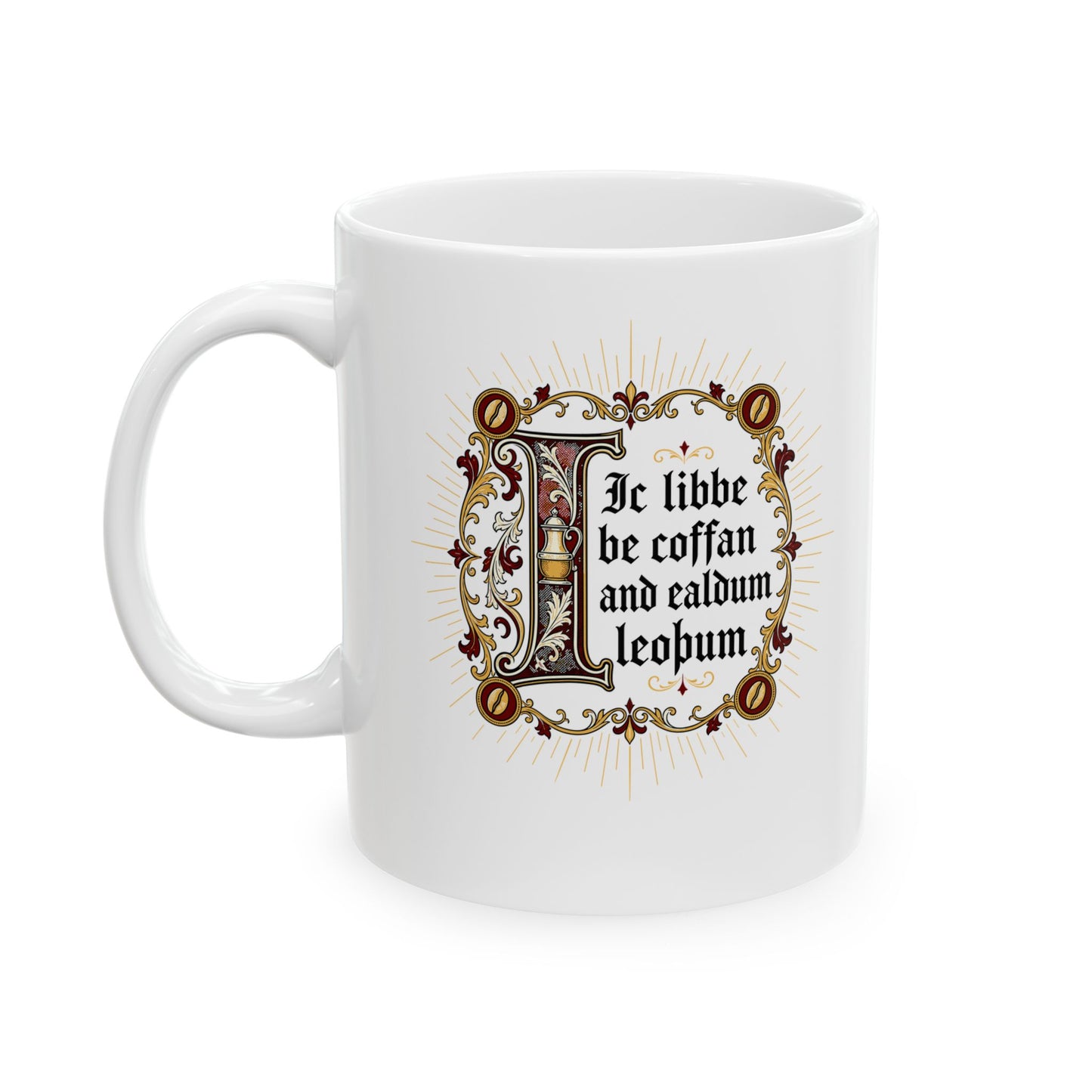 I Live on Coffee Poetry Old English Ceramic Mug, (11oz, 15oz)